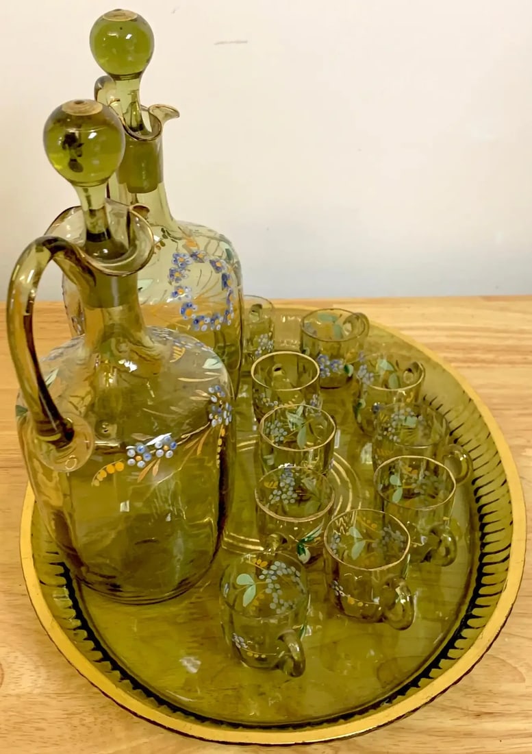 19th Century Moser Aesthetic Enameled Cordial/ Liquor Set - Set of 15 - 11