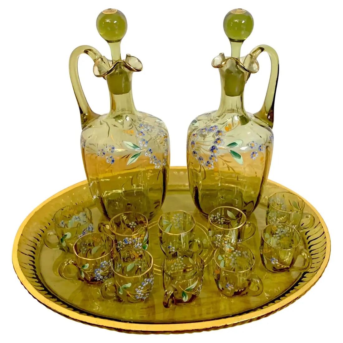 19th Century Moser Aesthetic Enameled Cordial/ Liquor Set - Set of 15 - 12