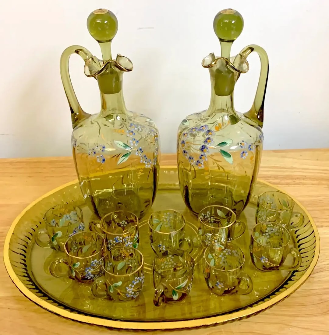 19th Century Moser Aesthetic Enameled Cordial/ Liquor Set - Set of 15 - 3