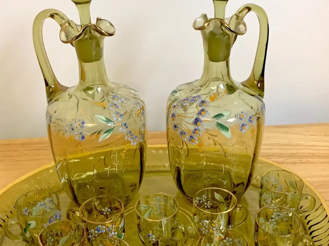 19th Century Moser Aesthetic Enameled Cordial/ Liquor Set - Set of 15 - 4