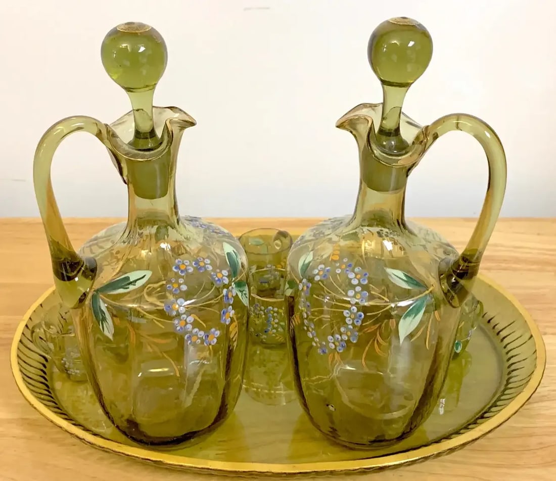 19th Century Moser Aesthetic Enameled Cordial/ Liquor Set - Set of 15 - 6