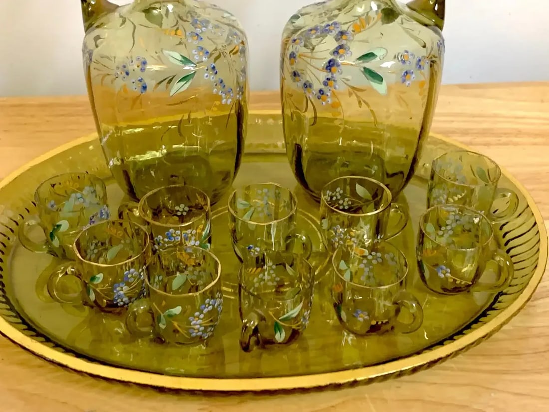 19th Century Moser Aesthetic Enameled Cordial/ Liquor Set - Set of 15 - 8