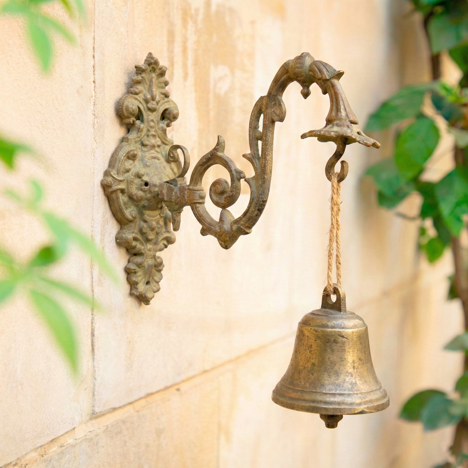 Antique Brass Wall Hook | Heavy Duty Indian Temple Bell Hanger | Ornate Metal Robe Hook | Ethnic Ent - 2