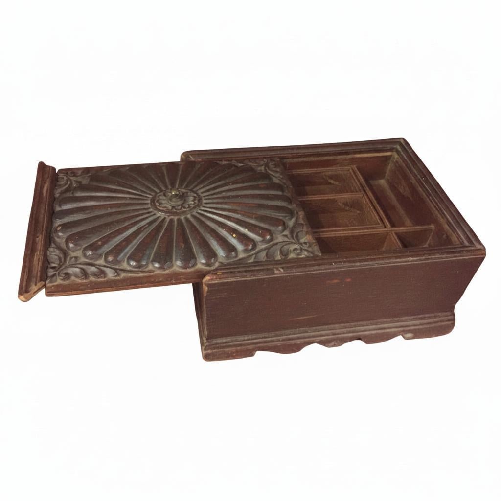 Vintage Rustic Carved Compartment Box - 2