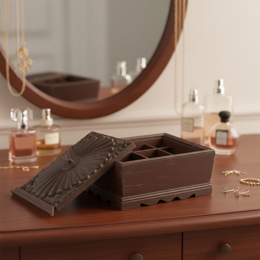 Vintage Rustic Carved Compartment Box - 3