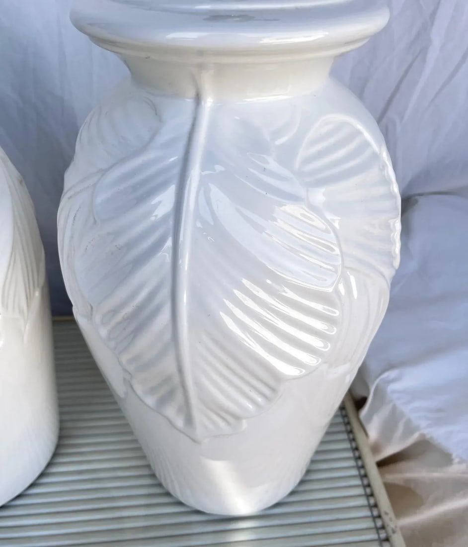 White Palm Beach Style Palm Leaf Table Lamps-Set - 3