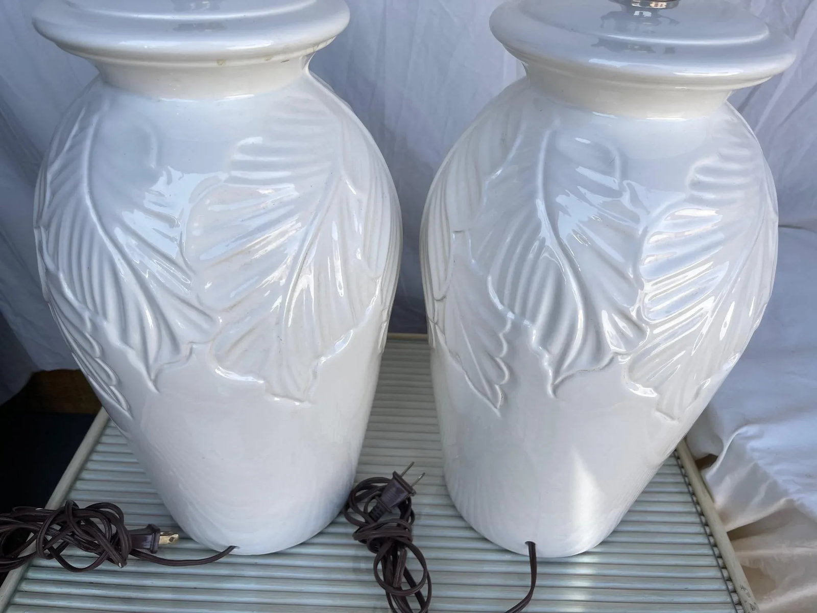 White Palm Beach Style Palm Leaf Table Lamps-Set - 4