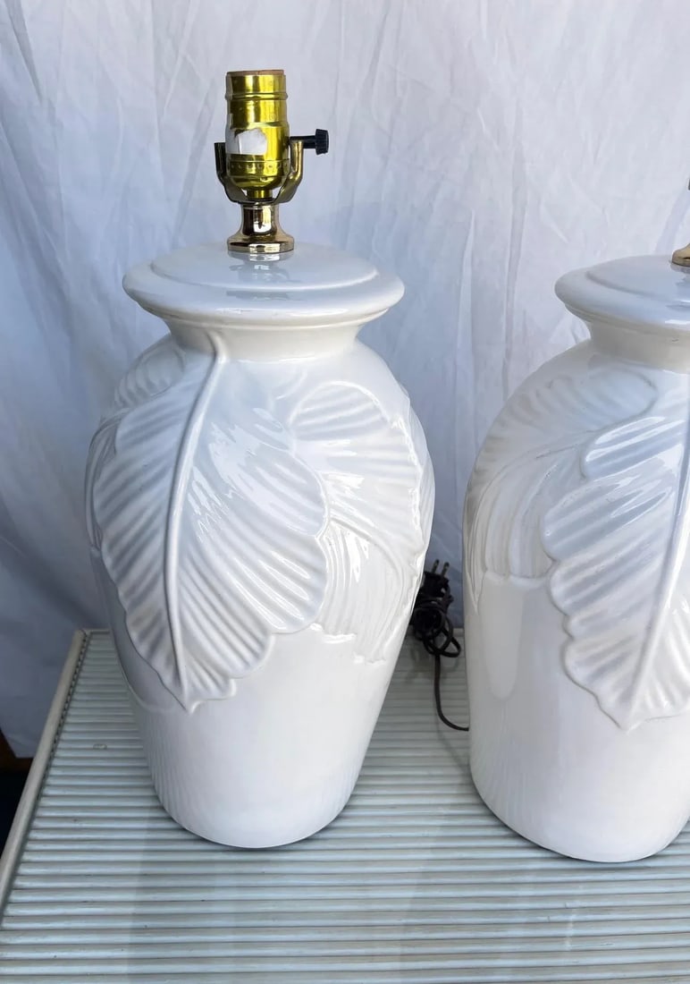 White Palm Beach Style Palm Leaf Table Lamps-Set - 5