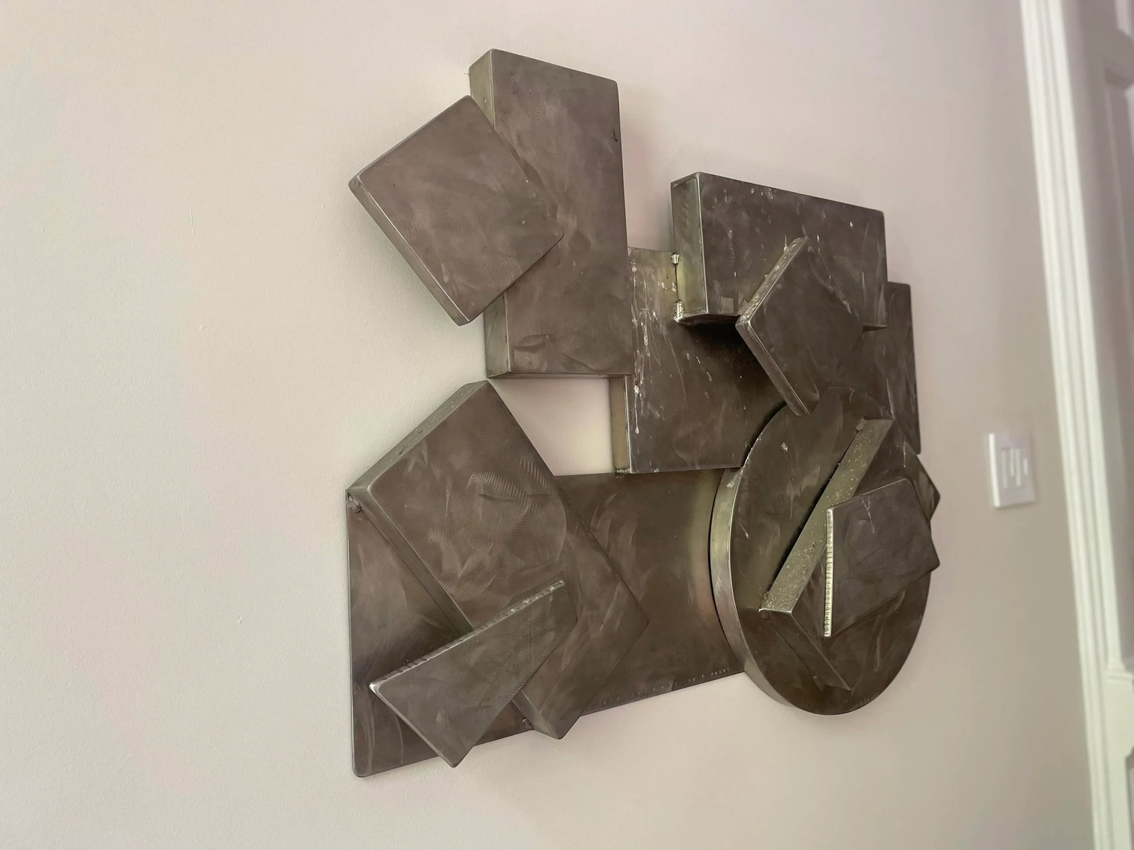 Late 20th Century Brutalist Sculpture Wall Hanging Metal "Shiny Caboose" by Larry Pogue - 4