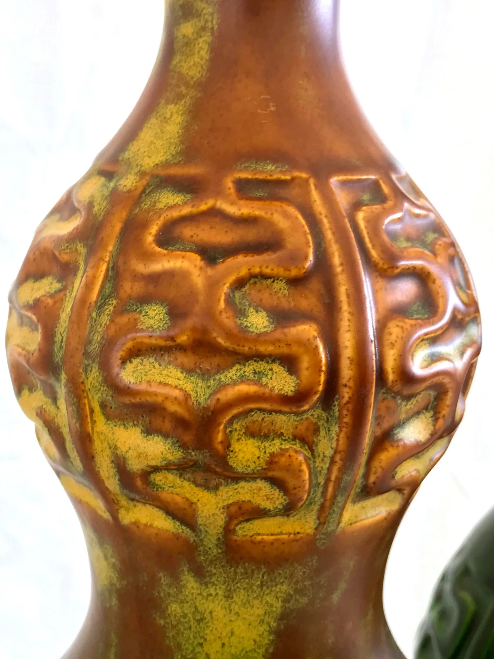 Mid Century Modern Green & Amber Ceramic Table Lamps - a Pair - 6