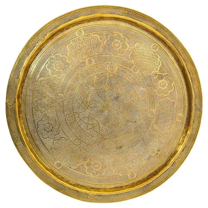 19th Century Mughal India Round Brass Tray With Islamic Writing - 13