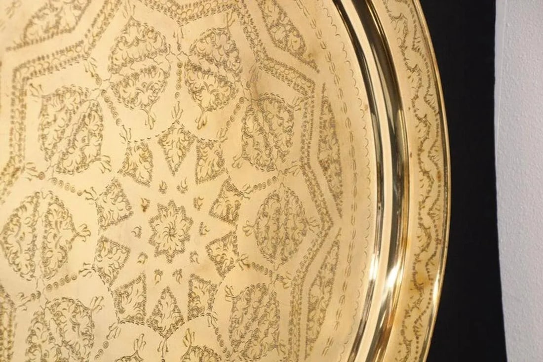 Circa 1900s Monumental Moroccan Brass Tray Platter - 11