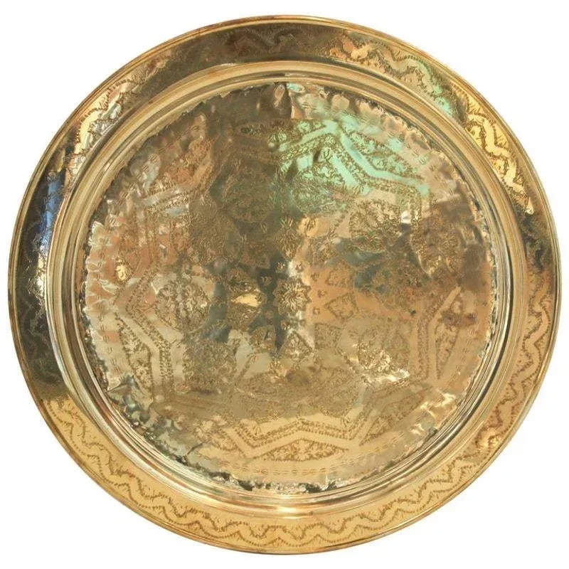Circa 1900s Monumental Moroccan Brass Tray Platter - 13