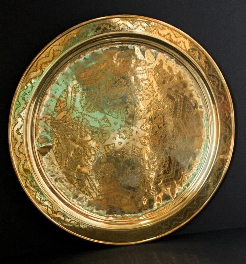 Circa 1900s Monumental Moroccan Brass Tray Platter - 2