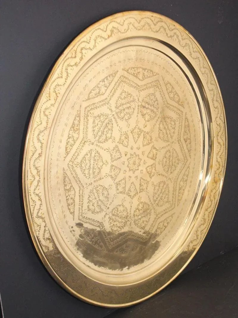 Circa 1900s Monumental Moroccan Brass Tray Platter - 4