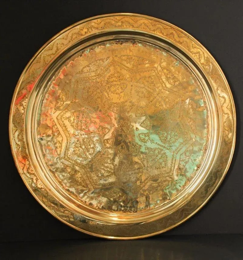 Circa 1900s Monumental Moroccan Brass Tray Platter - 5