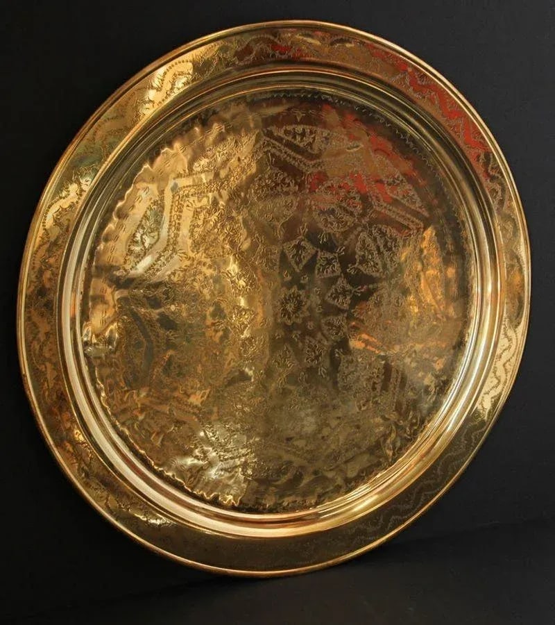 Circa 1900s Monumental Moroccan Brass Tray Platter - 6