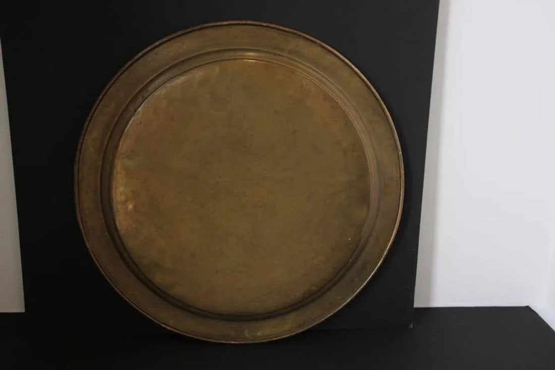Circa 1900s Monumental Moroccan Brass Tray Platter - 7