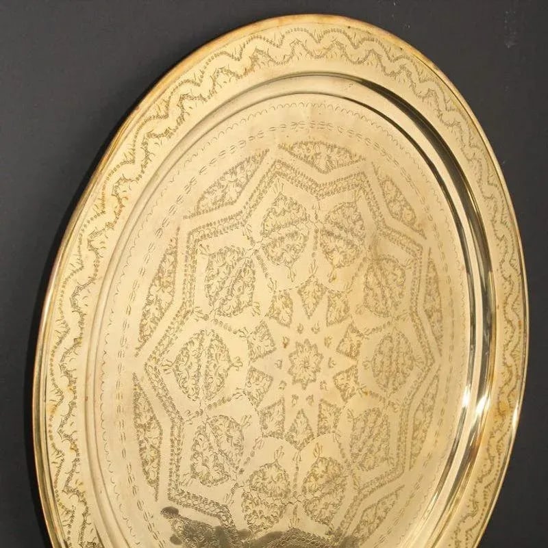 Circa 1900s Monumental Moroccan Brass Tray Platter - 8