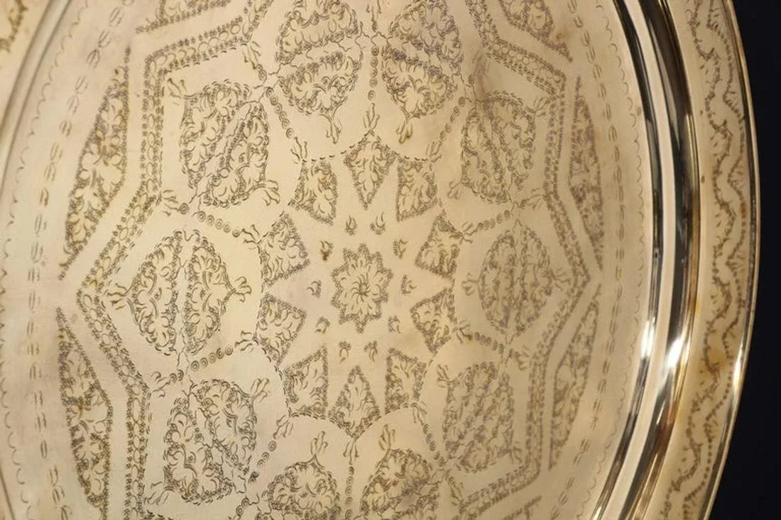 Circa 1900s Monumental Moroccan Brass Tray Platter - 9