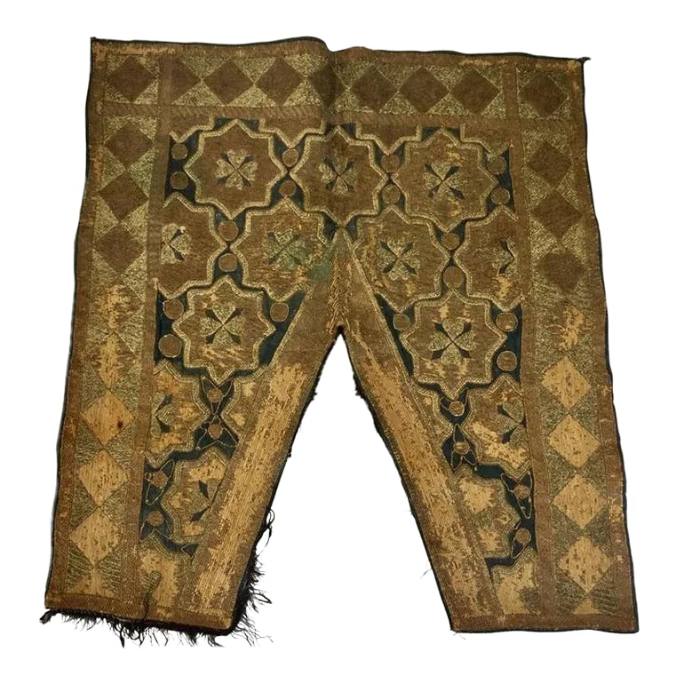 19th Century Ottoman Moorish Metallic Threads Embroidered Textile: Early 19th century antique Islamic Ottoman Empire metallic threads embroidered silk textile. Antique Oriental Byzantine textile depicting embroidered flowers depicting branches filled-in with silk