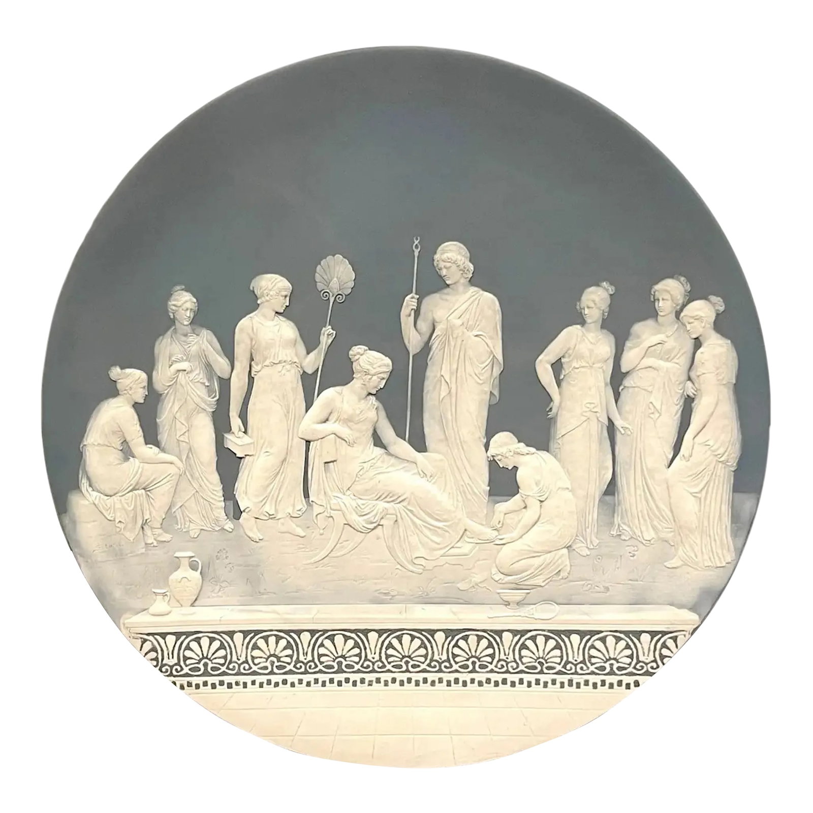 Late 19th Century Jean Baptist Stahl Pate-Sur-Pate / Phanolith Neoclassical Court Scene Charger: Jean Baptist Stahl Pate-sur-Pate/ Phanolith neoclassical court scene charger Germany, circa 1899 An exceptional large pâte-sur-pâte/ phanolith Neoclassical nine draped figures in a highly