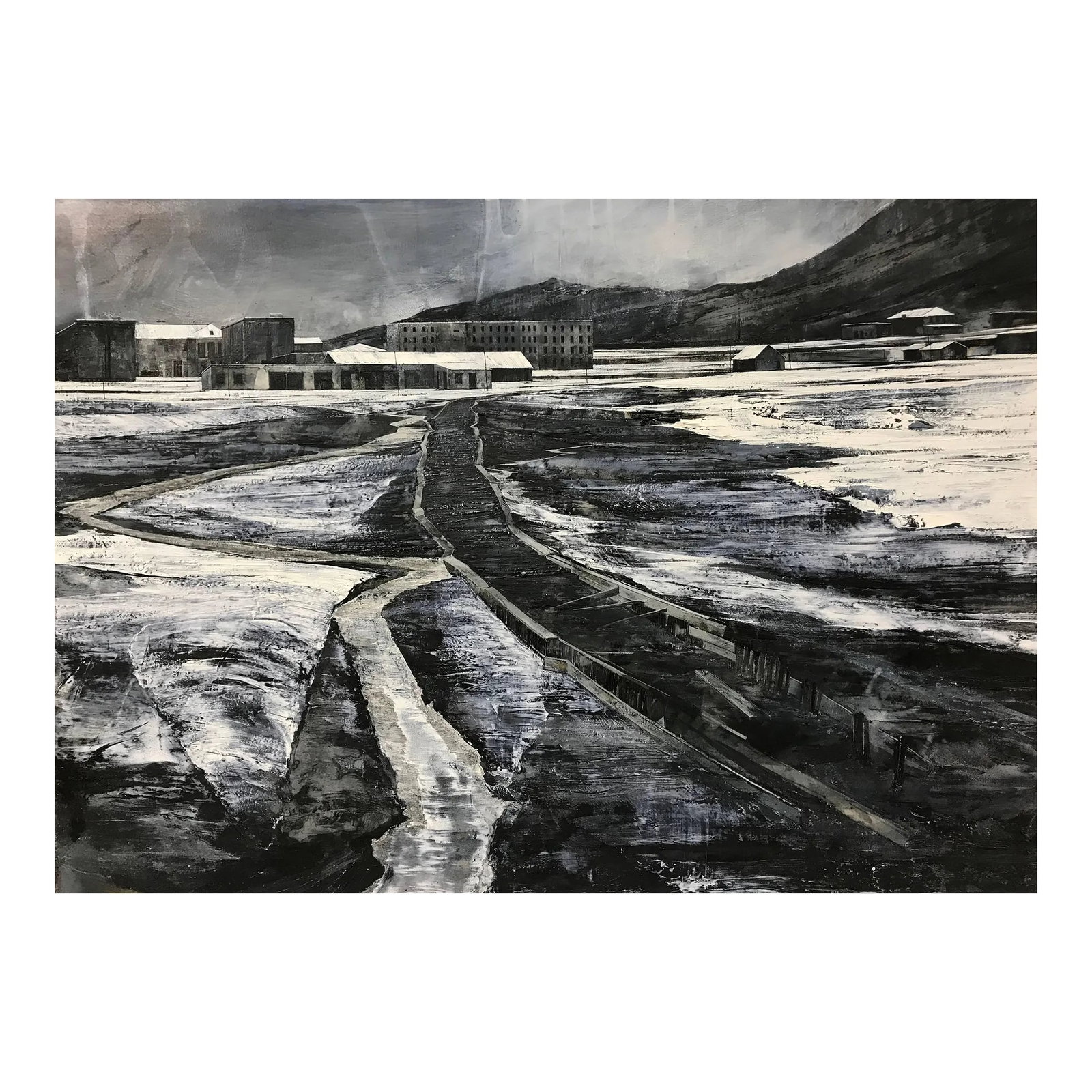 Large Atmospheric Monochromatic Black & White Abstract Landscape Original Oil Painting: To Turn My Face Away - Large Atmospheric Monochromatic Black & White Abstract Landscape Painting. Mark Thompson is a seasoned professional painter with international representation in Sweden, Germany