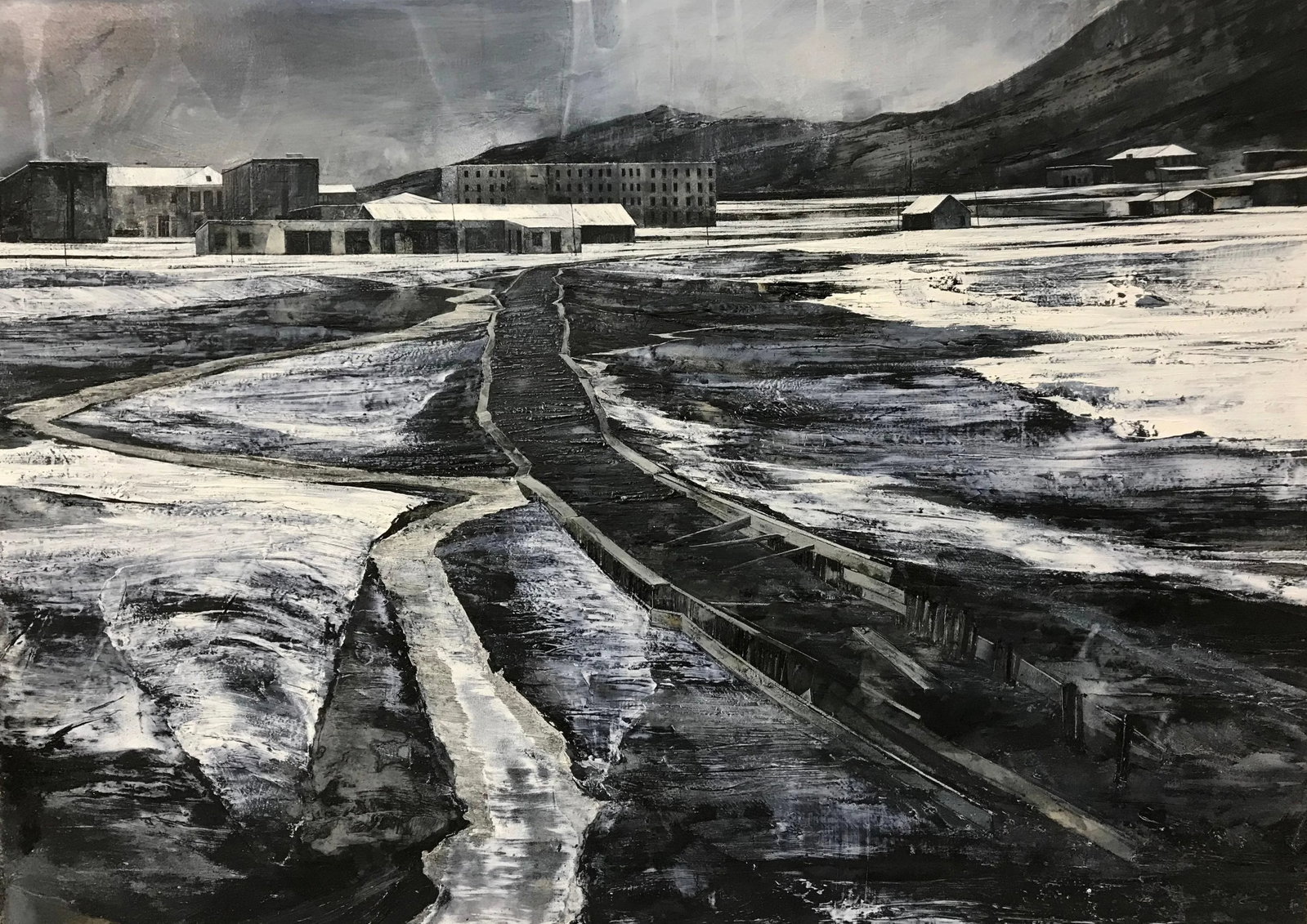Large Atmospheric Monochromatic Black & White Abstract Landscape Original Oil Painting - 3