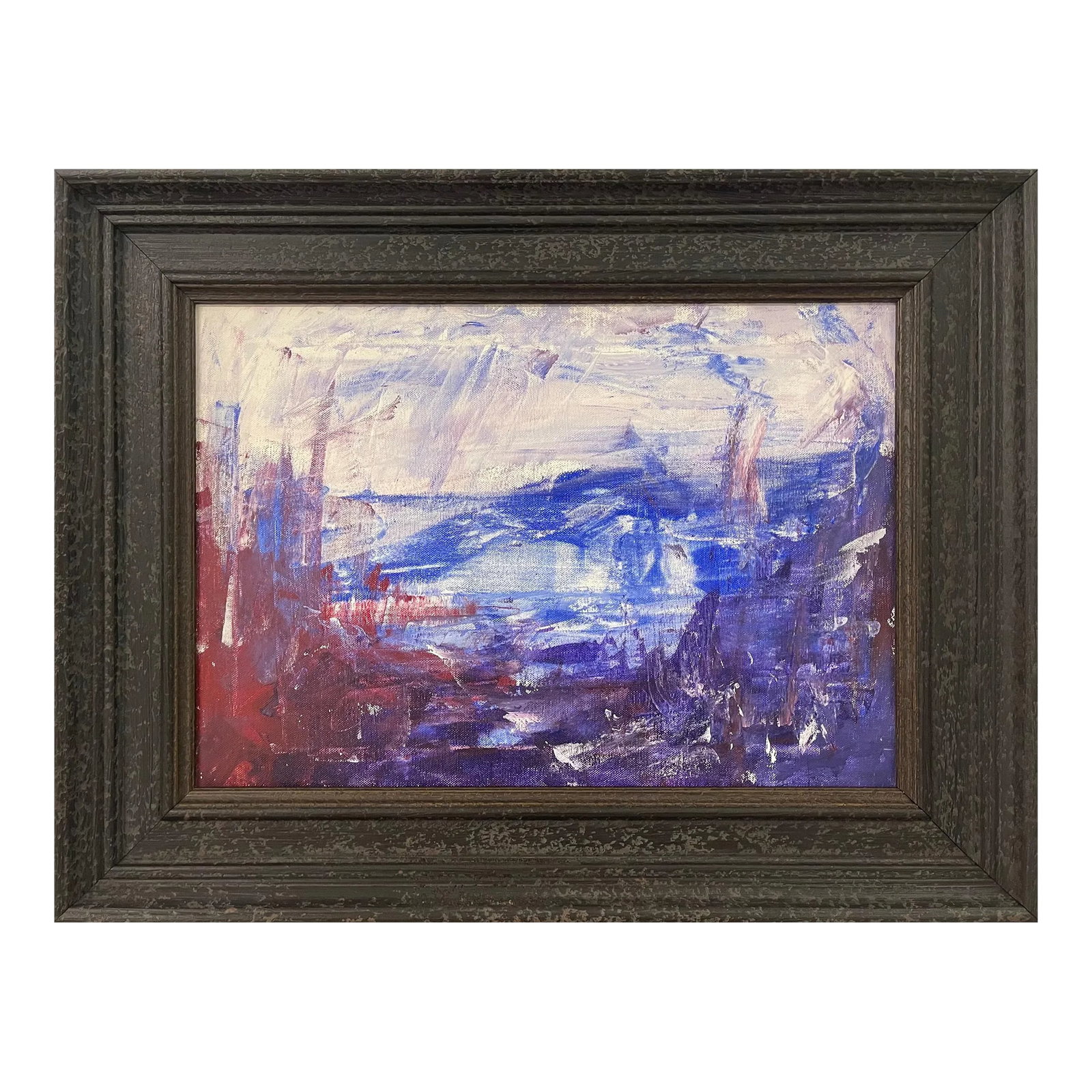 Blue Mountain Abstract Expressionist Painting by Contemporary British Artist: Blue Mountain Abstract Expressionist Painting by Contemporary British Painter Angela Wakefield. Art measures 18.5 x 13 inches Frame measures 24 x 18.5 inches This painting is a rare early painting