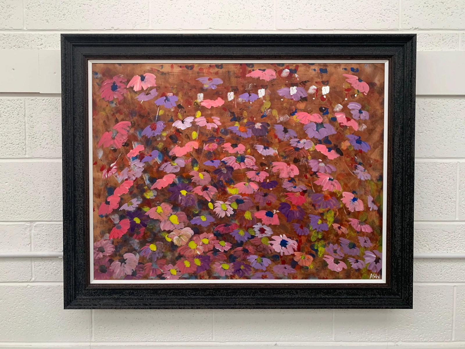 Abstract Pink & Purple Flowers Interior Design - Unique Original Art by British Contemporary Artist, - 10