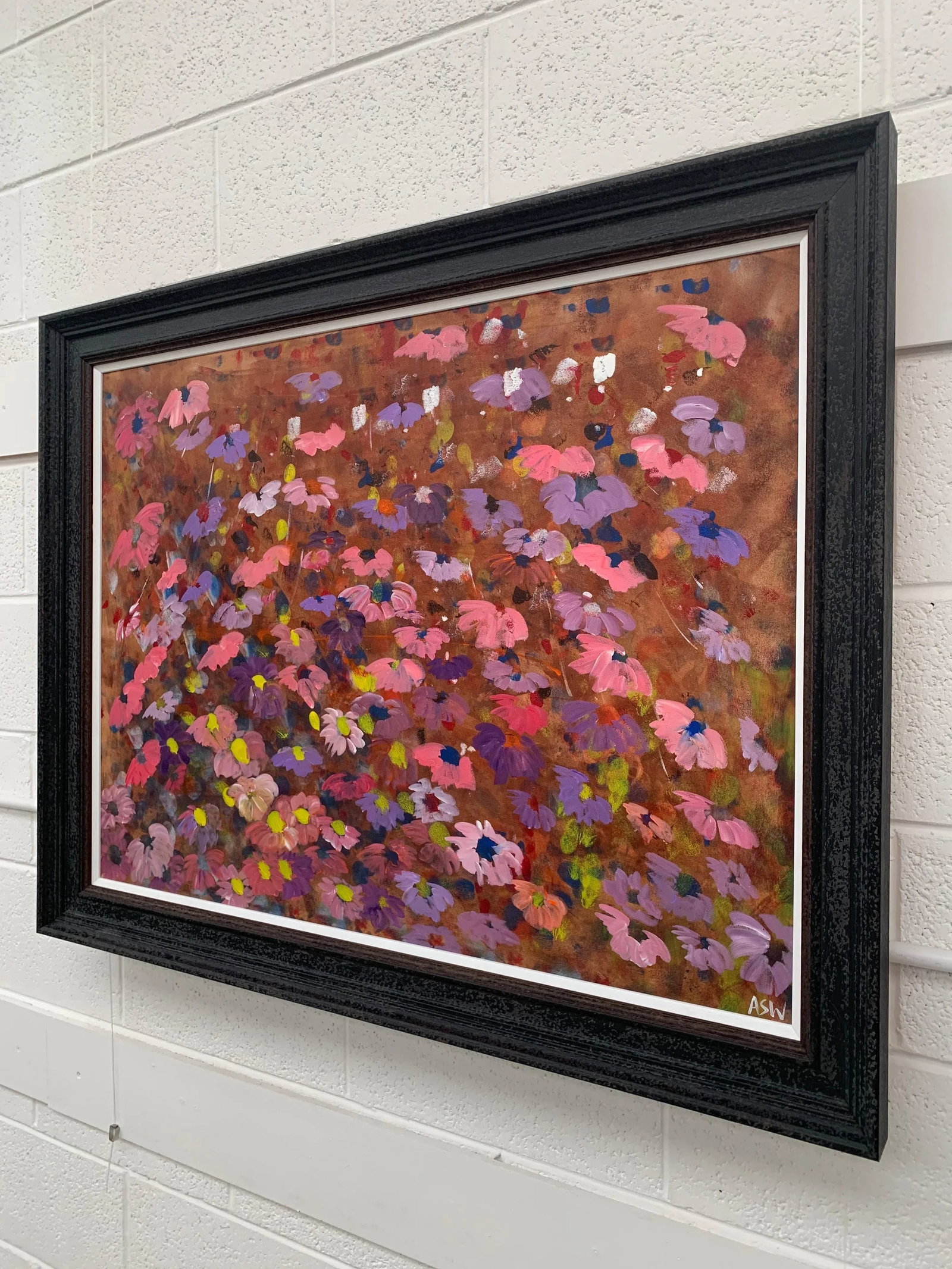 Abstract Pink & Purple Flowers Interior Design - Unique Original Art by British Contemporary Artist, - 11