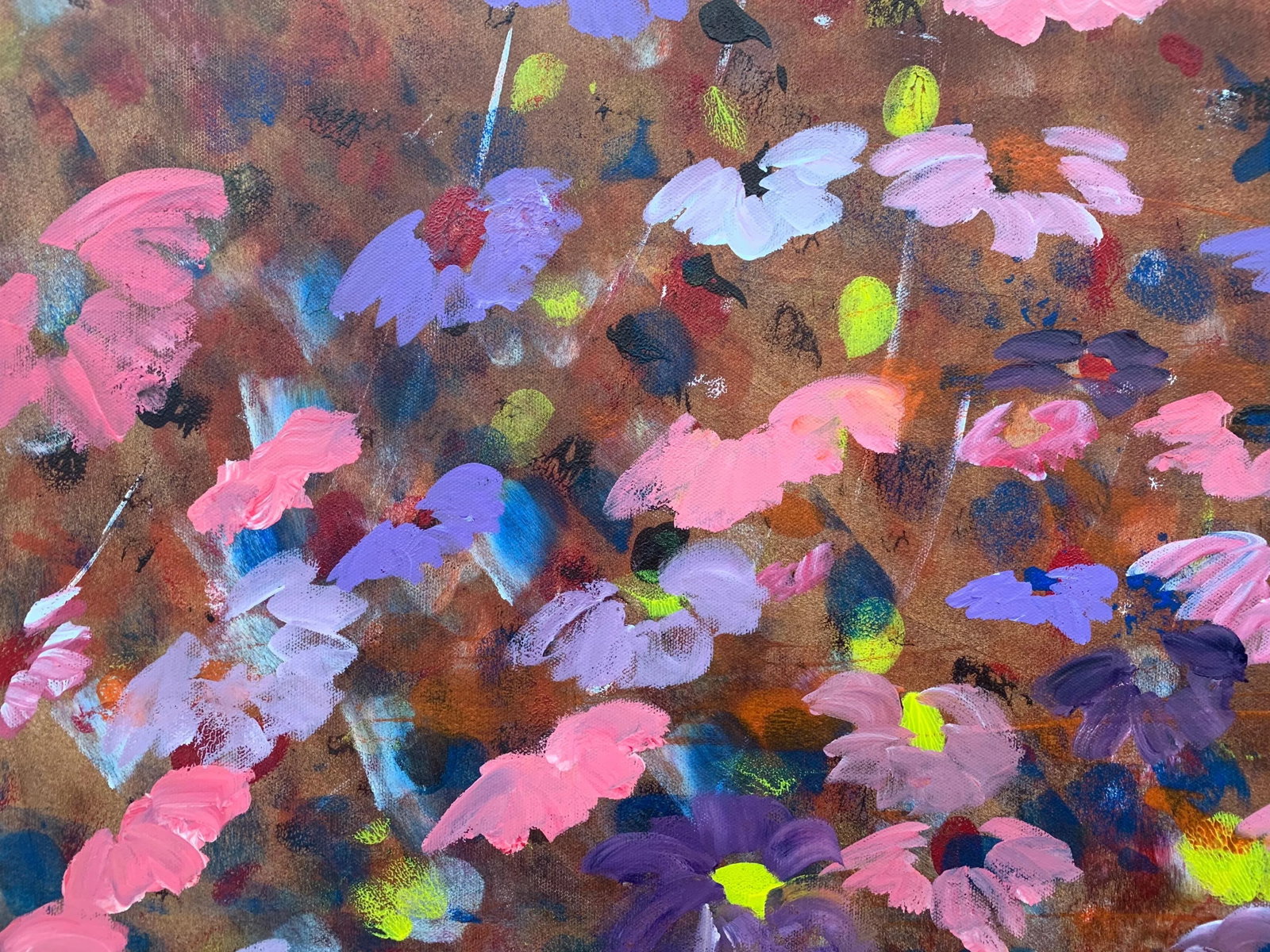 Abstract Pink & Purple Flowers Interior Design - Unique Original Art by British Contemporary Artist, - 12