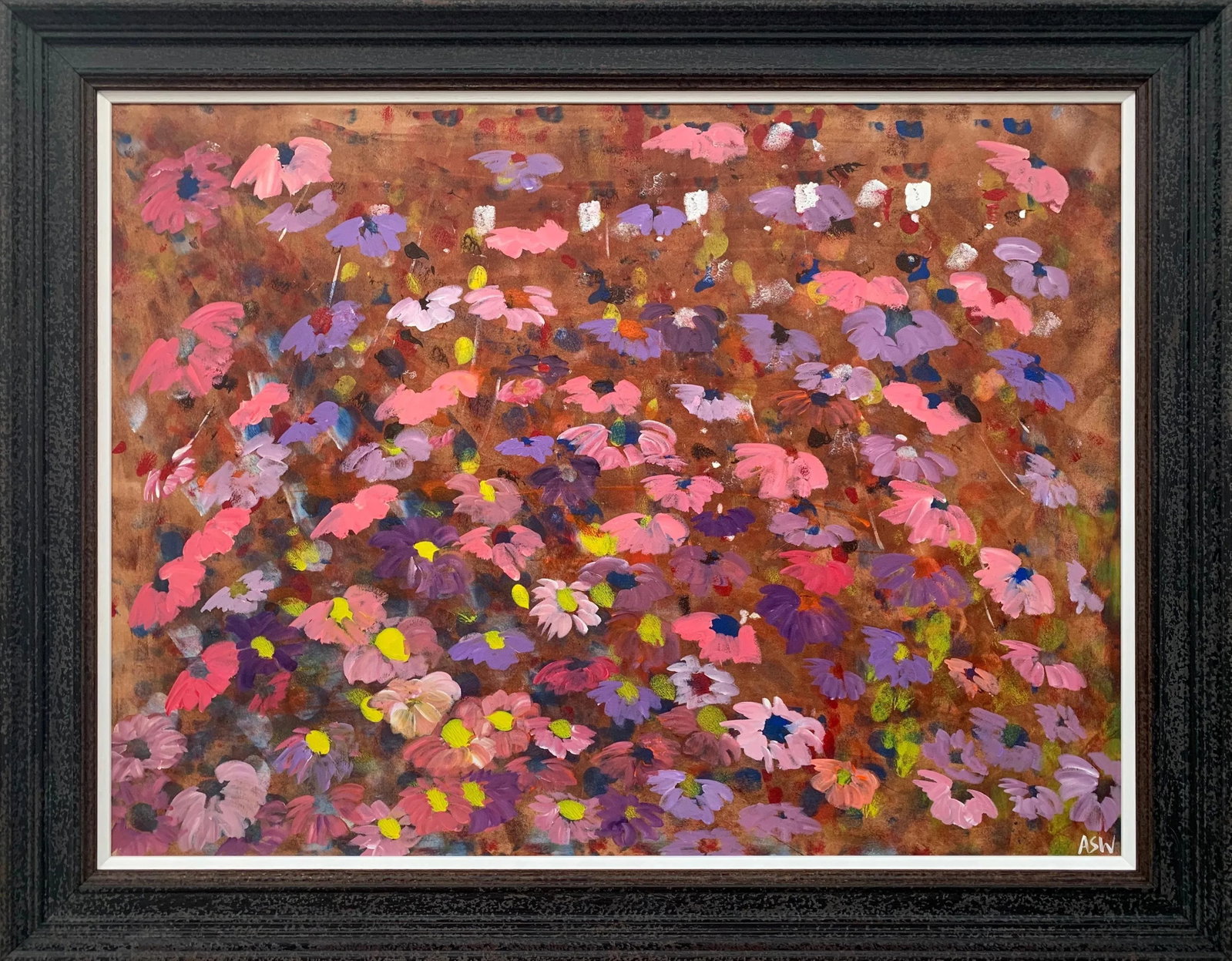 Abstract Pink & Purple Flowers Interior Design - Unique Original Art by British Contemporary Artist, - 13