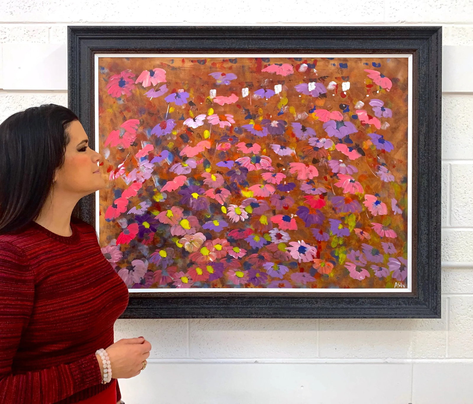 Abstract Pink & Purple Flowers Interior Design - Unique Original Art by British Contemporary Artist, - 2