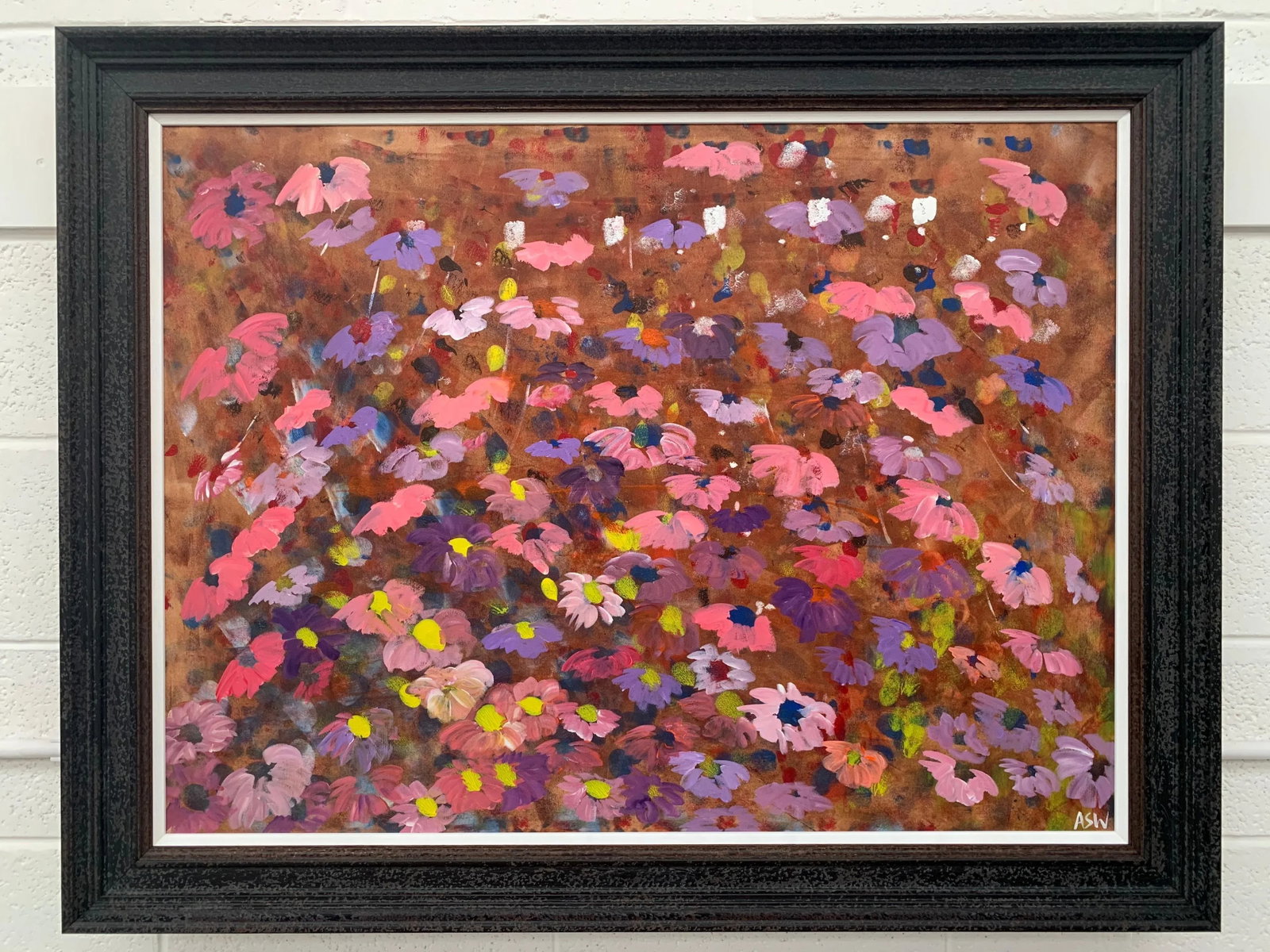Abstract Pink & Purple Flowers Interior Design - Unique Original Art by British Contemporary Artist, - 3