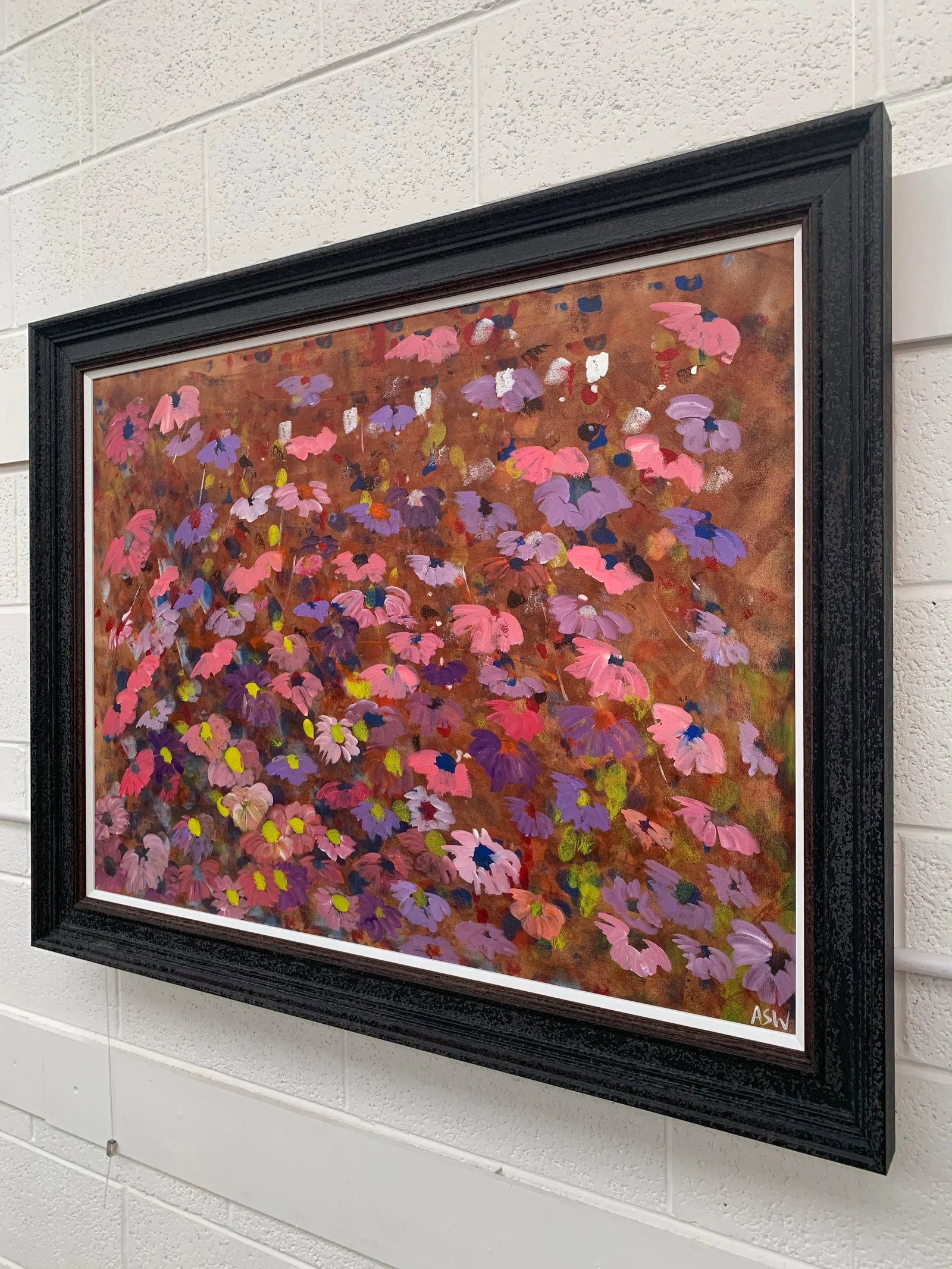 Abstract Pink & Purple Flowers Interior Design - Unique Original Art by British Contemporary Artist, - 4