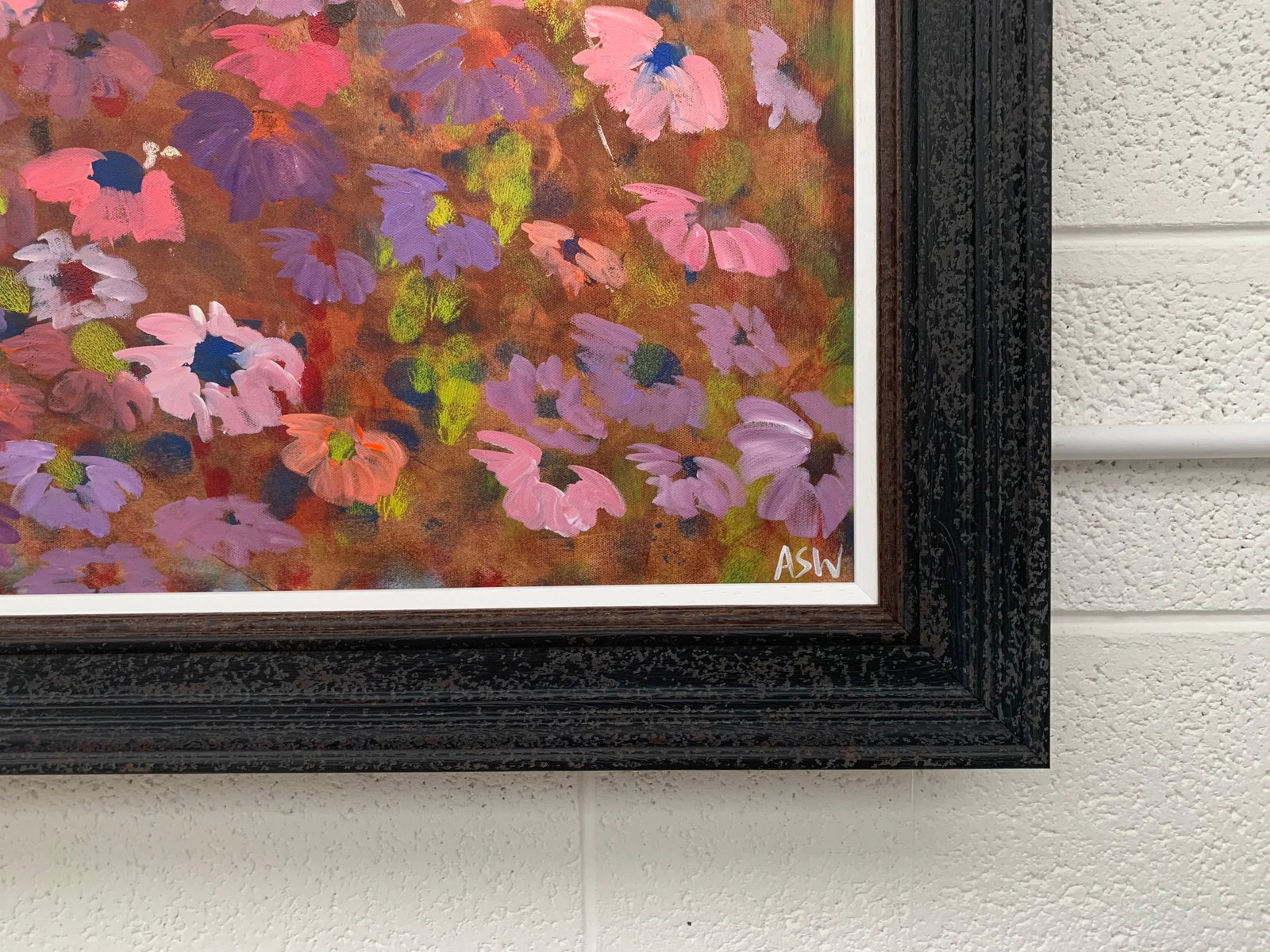 Abstract Pink & Purple Flowers Interior Design - Unique Original Art by British Contemporary Artist, - 5
