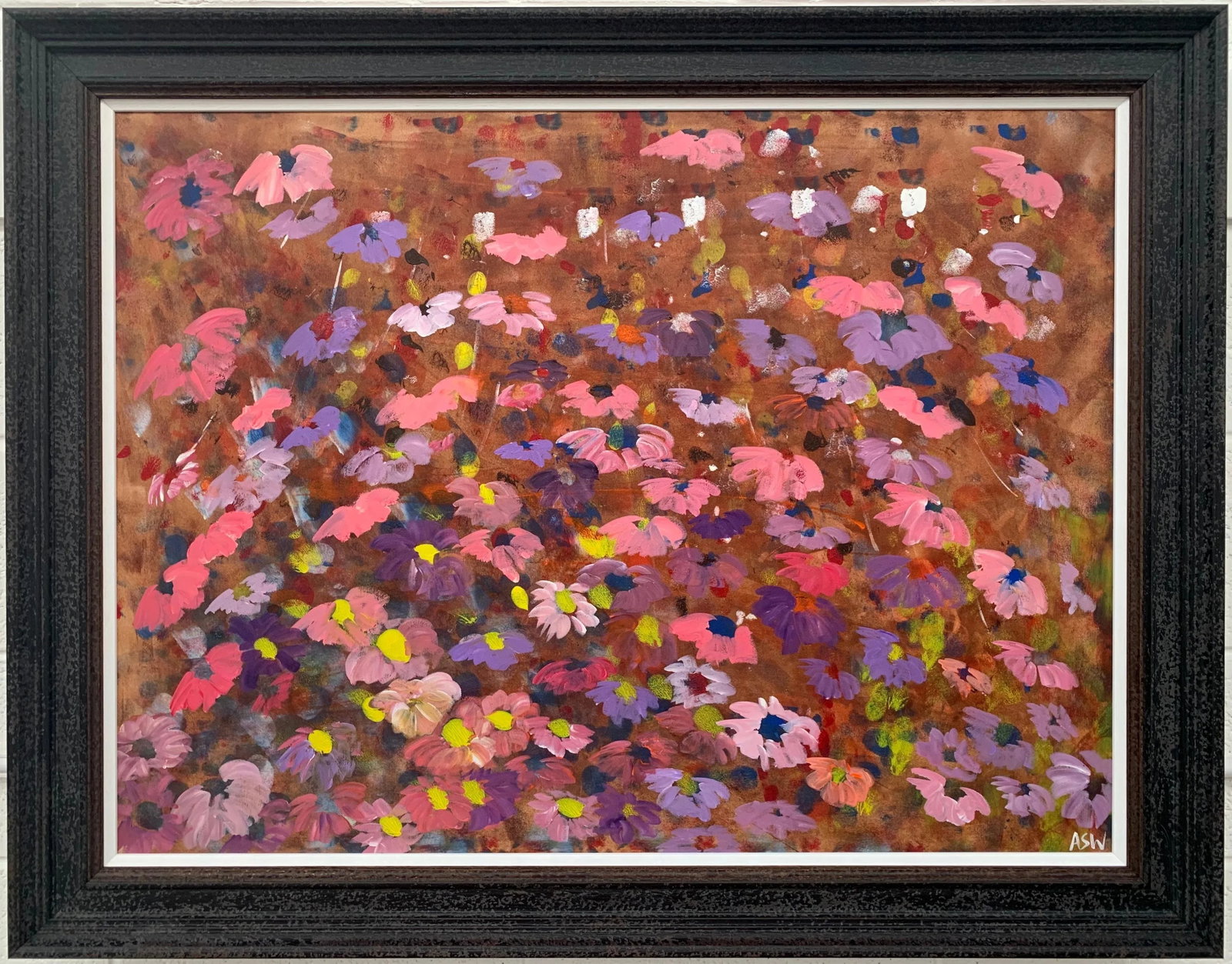 Abstract Pink & Purple Flowers Interior Design - Unique Original Art by British Contemporary Artist, - 6