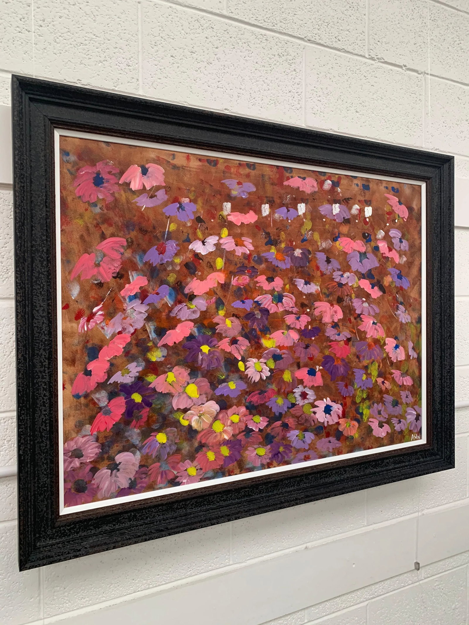 Abstract Pink & Purple Flowers Interior Design - Unique Original Art by British Contemporary Artist, - 9