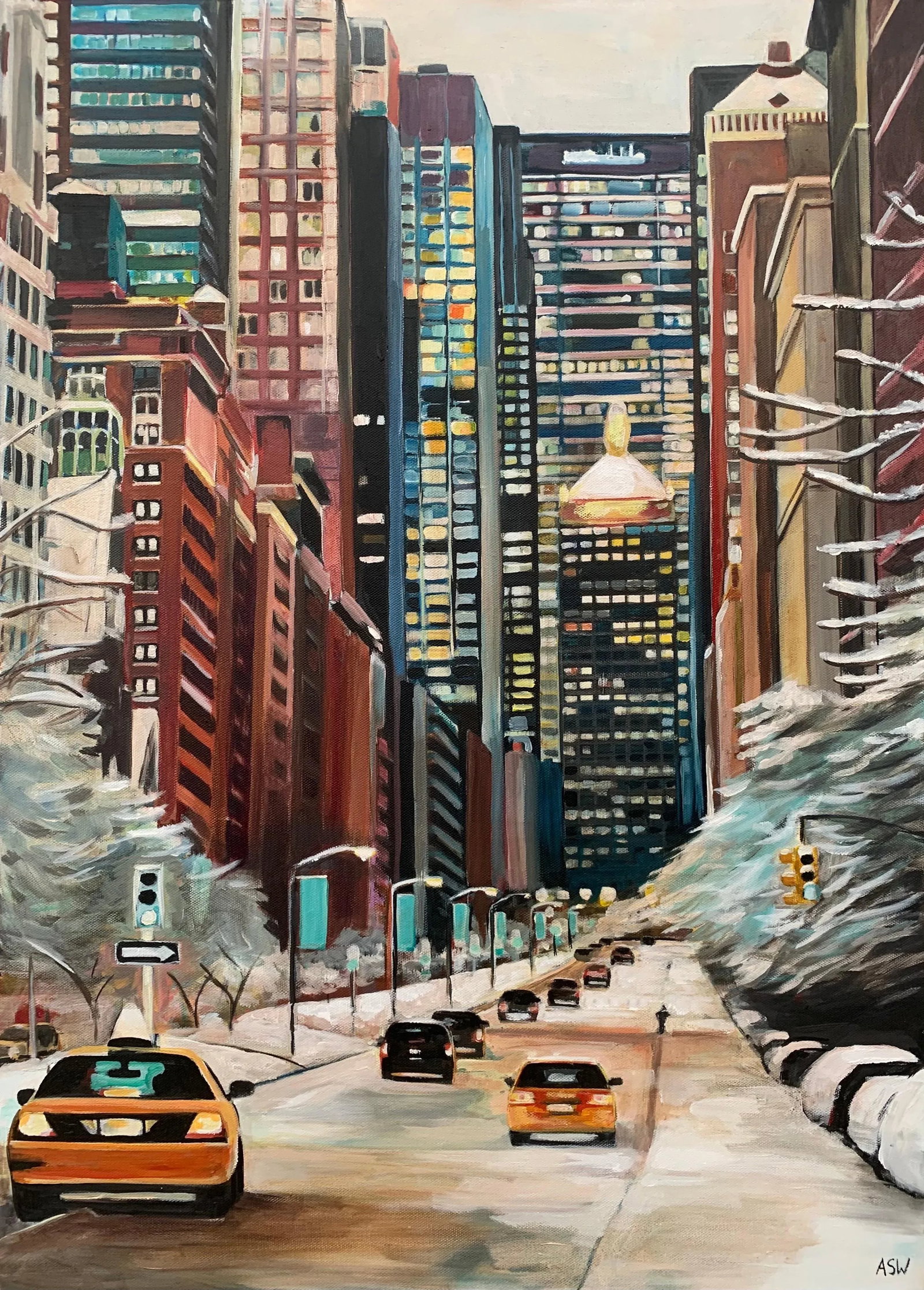 Angela Wakefield, Painting of New York City Taxis in Winter Snow by Contemporary British Artist, 202 - 11