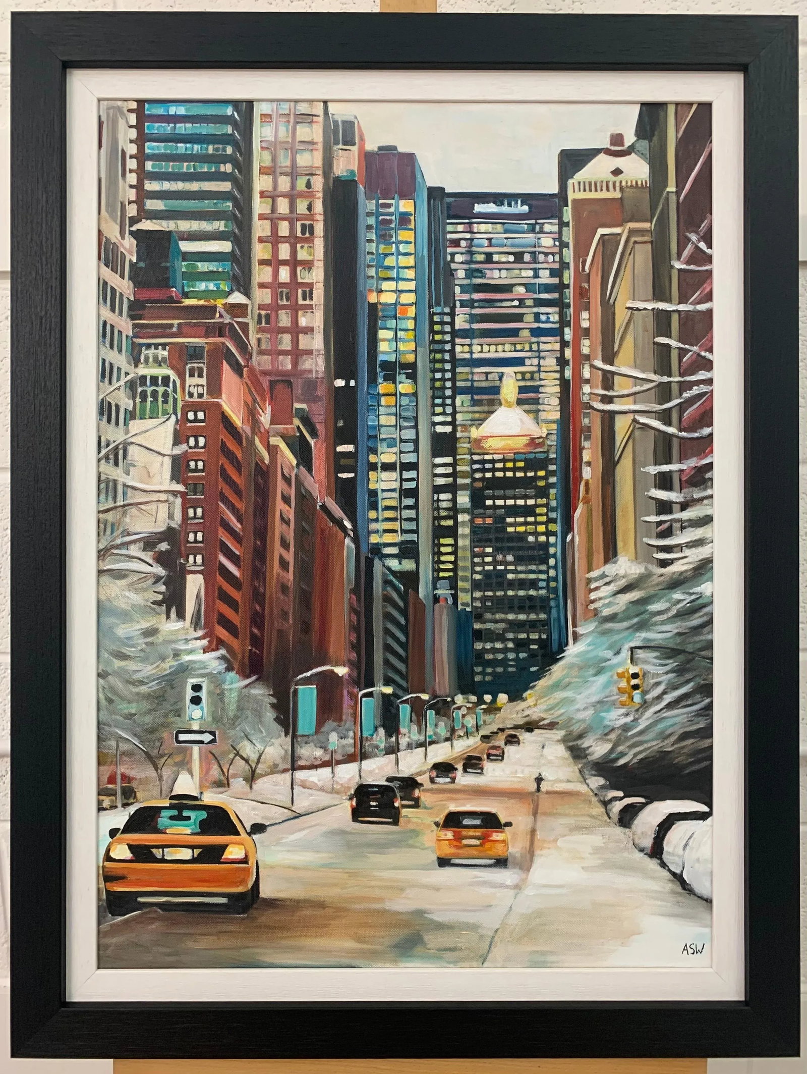 Angela Wakefield, Painting of New York City Taxis in Winter Snow by Contemporary British Artist, 202 - 8