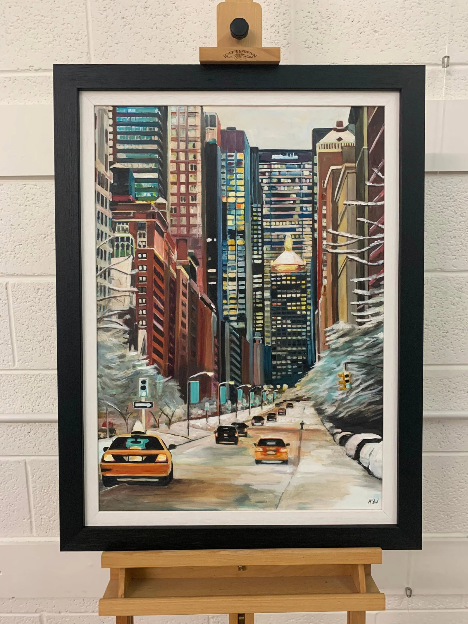 Angela Wakefield, Painting of New York City Taxis in Winter Snow by Contemporary British Artist, 202 - 9