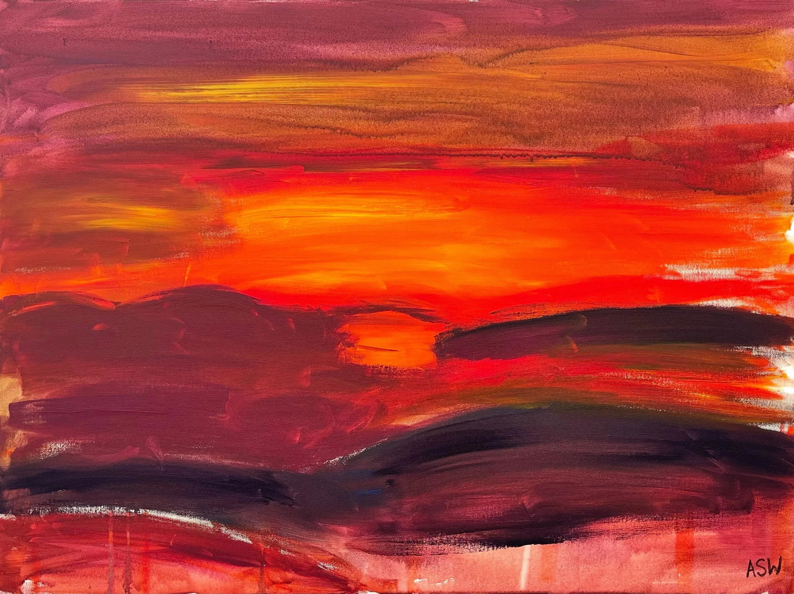 Orange & Red Abstract Sunset Sunrise Painting - Unique Original Art by Leading British Urban Artist, - 5