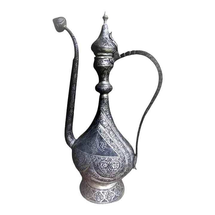 Antique Large Turkish Islamic Pewter Engraved Ewer - Early 20th Century - 12