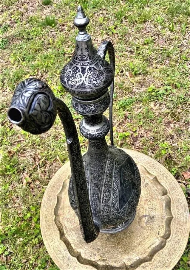 Antique Large Turkish Islamic Pewter Engraved Ewer - Early 20th Century - 7