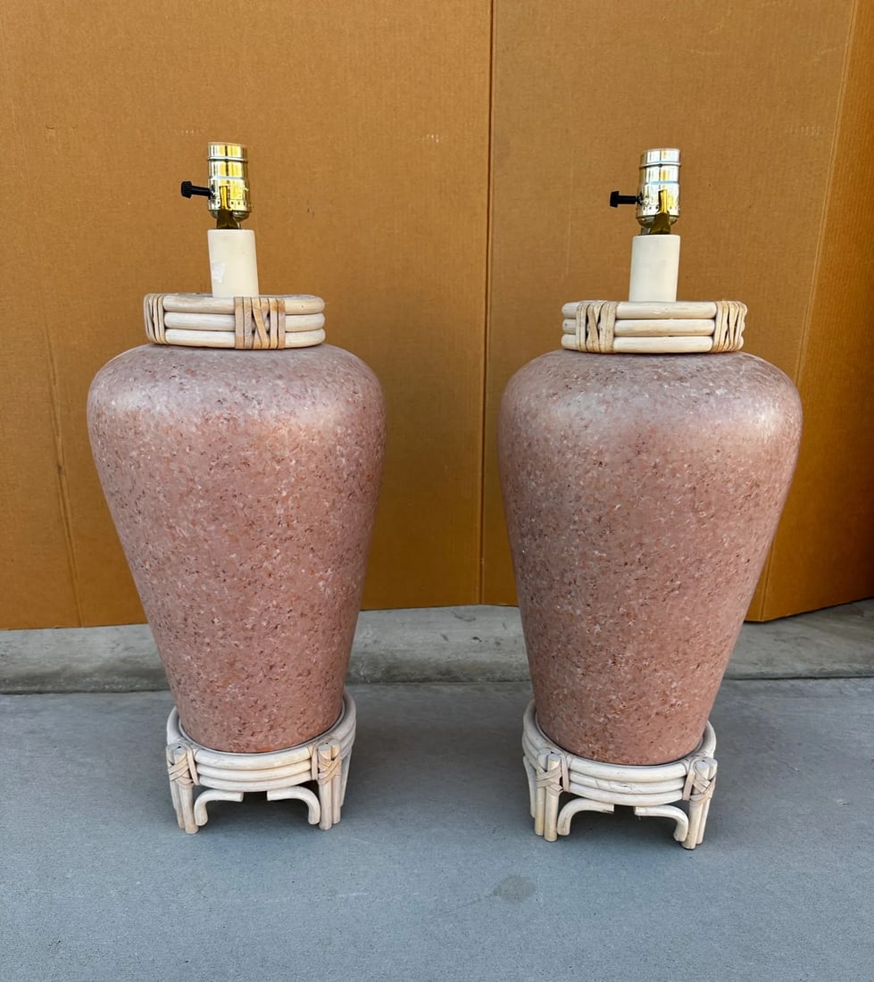 Vintage Southwest Terra Cotta/Reed Detail Table Lamps- a Pair - 2