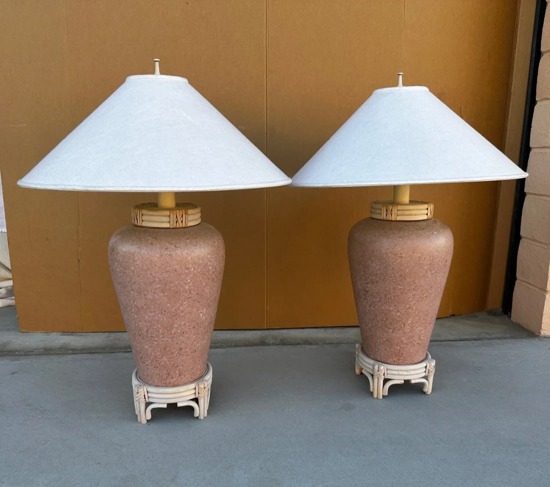 Vintage Southwest Terra Cotta/Reed Detail Table Lamps- a Pair - 3