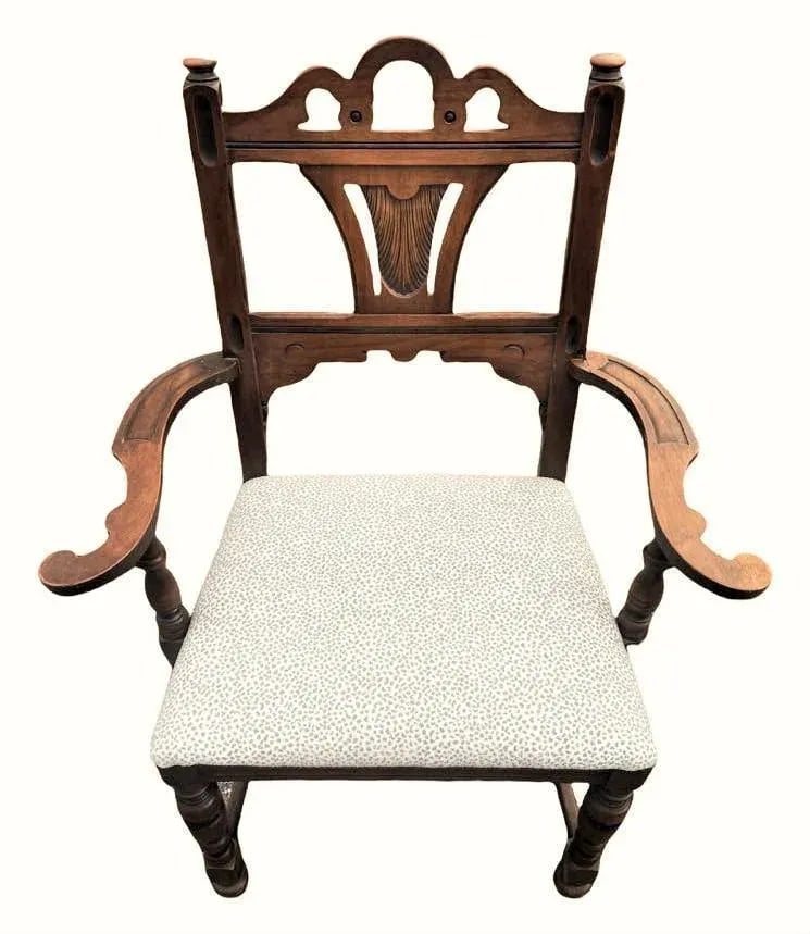 Antique Spanish Revival Solid Walnut Dining Chairs With New Kravet Upholstery - Set of 4 - Early 20t - 2