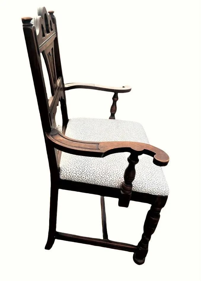 Antique Spanish Revival Solid Walnut Dining Chairs With New Kravet Upholstery - Set of 4 - Early 20t - 4