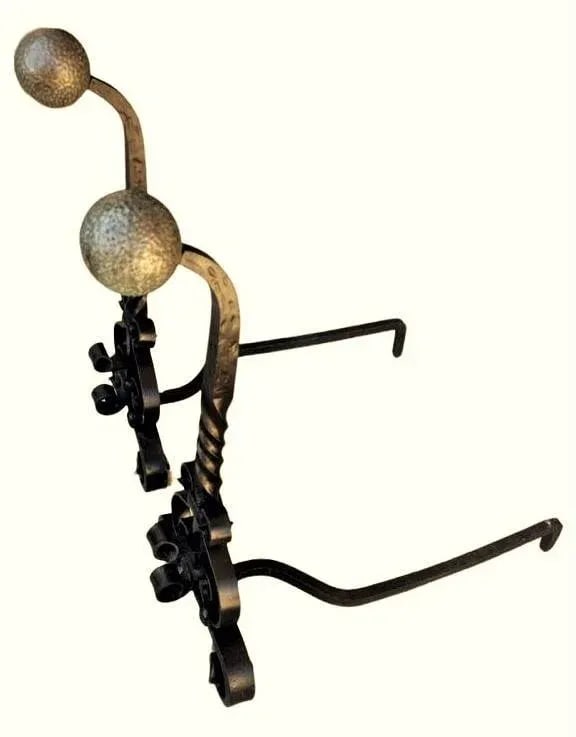 Massive 31" High Antique Arts & Crafts Pair of Andirons - Wrought Iron and Brass - Late 19th Century - 3